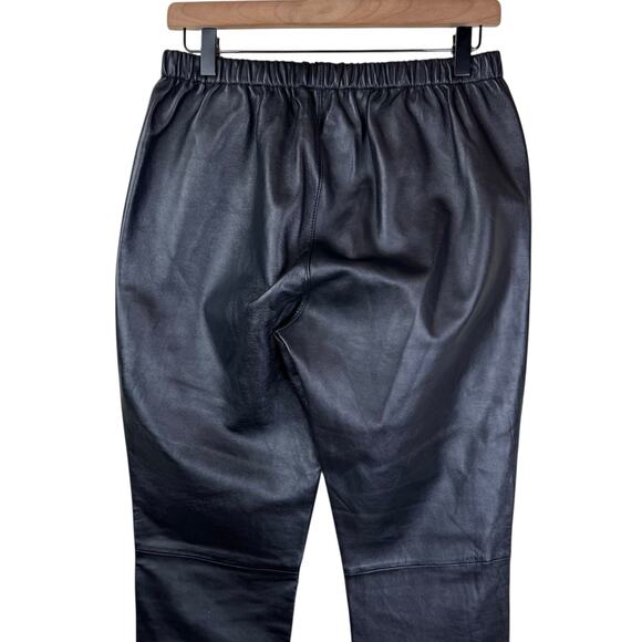 Neiman Marcus Black Leather Elastic Waist Full Length Pull On Pants - Picture 4 of 6